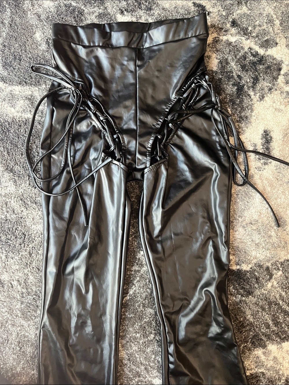 Fashion Nova Black Faux Leather Lace-Up pants